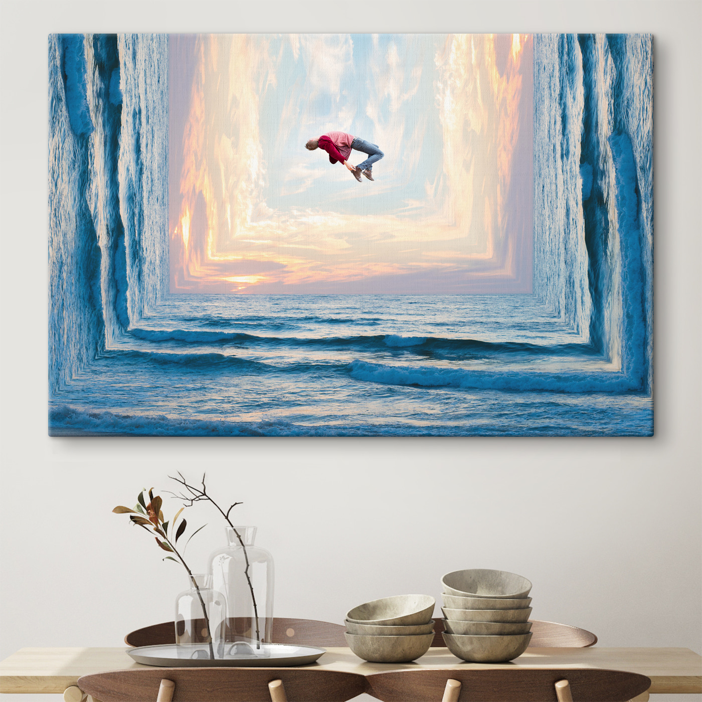 A man jumping in the air over water A man jumping in the air over water