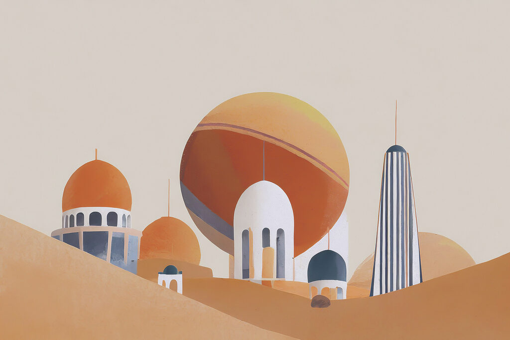 A painting of a city