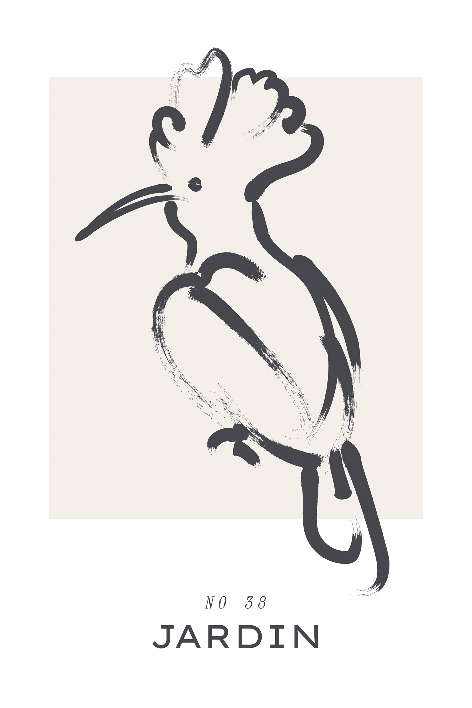 A black and white drawing of a bird