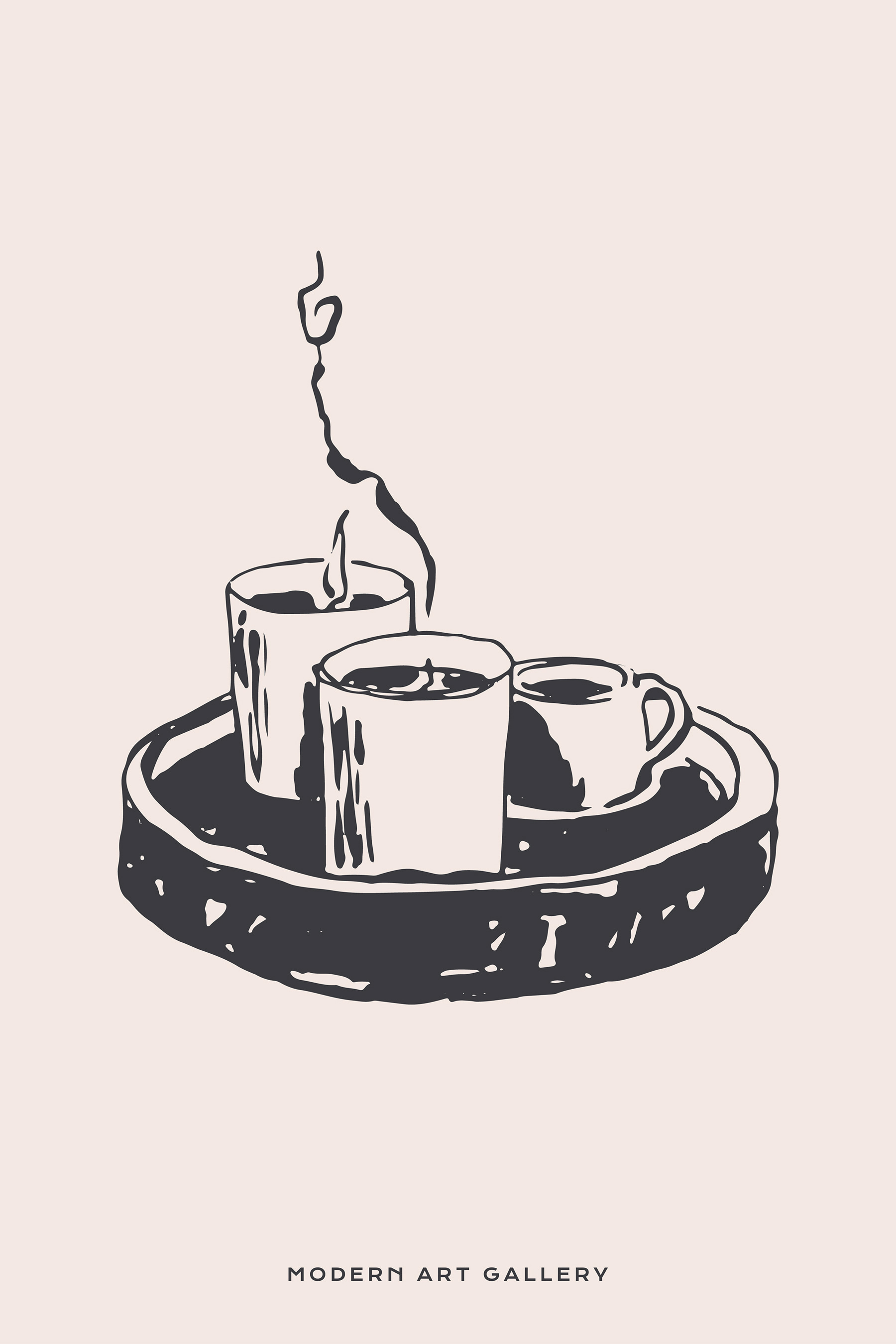 A drawing of a tray of coffee cups