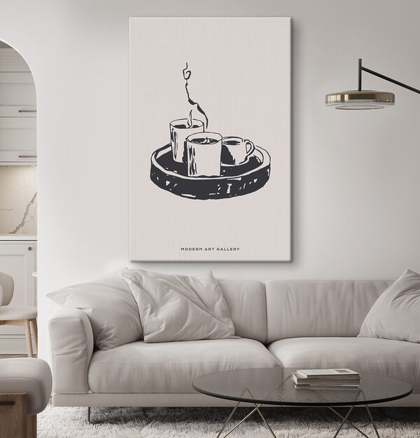 Quadri Quadri Un disegno che raffigura un vassoio con delle tazze da caffè (COD: s37405)
