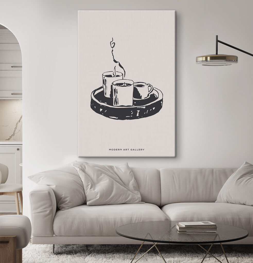 A drawing of a tray of coffee cups