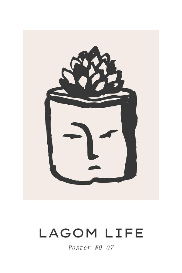 A black and white drawing of a face with a plant A black and white drawing of a face with a plant