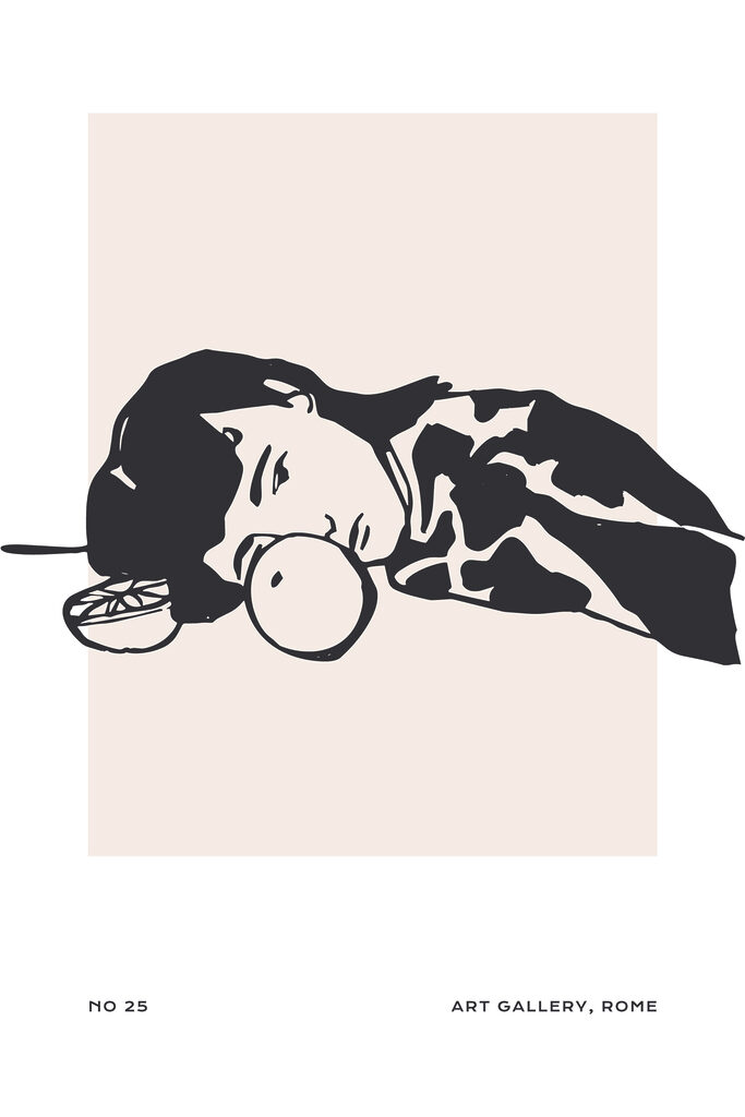 A drawing of a woman sleeping with a fruit A drawing of a woman sleeping with a fruit