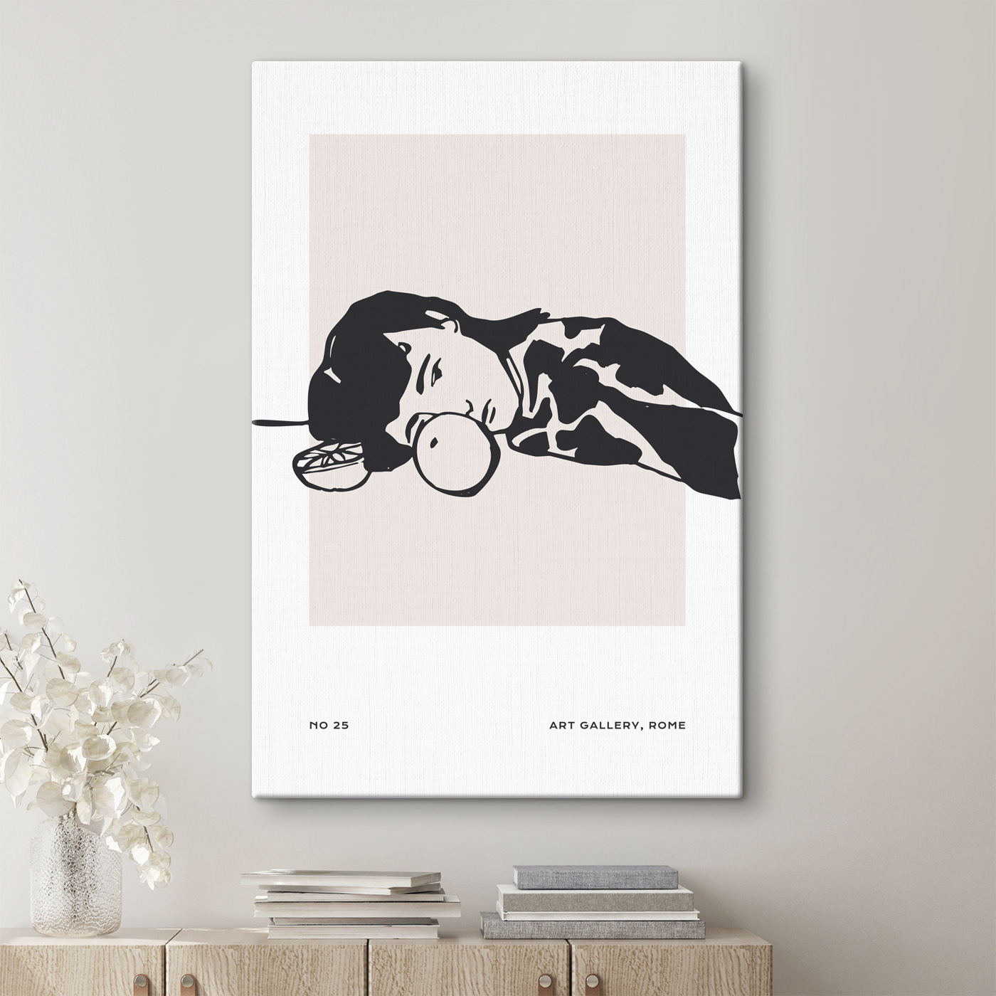A drawing of a woman sleeping with a fruit A drawing of a woman sleeping with a fruit