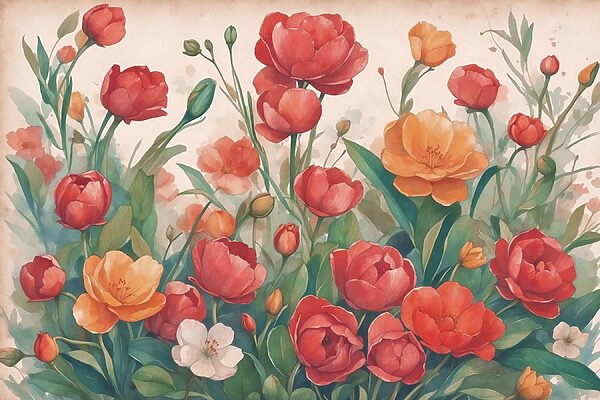 A painting of flowers and leaves A painting of flowers and leaves