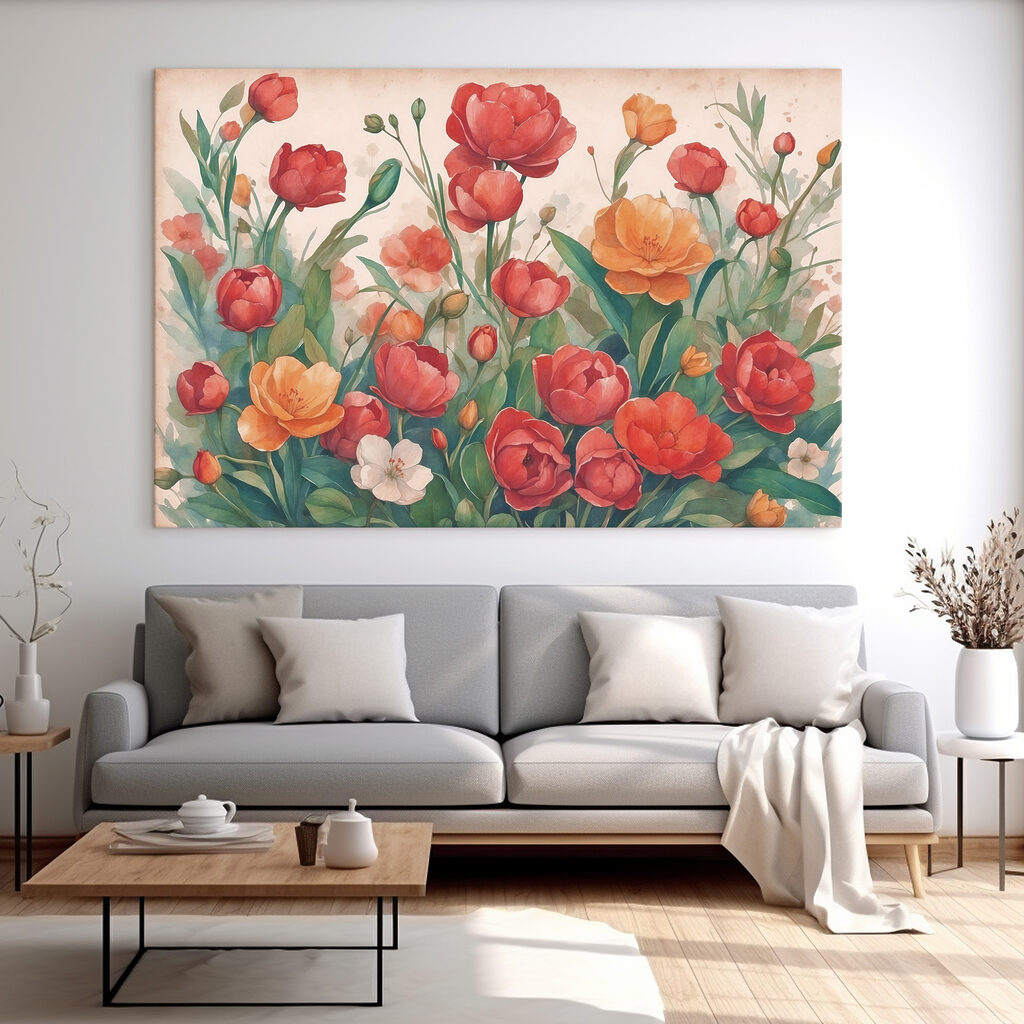 A painting of flowers and leaves A painting of flowers and leaves