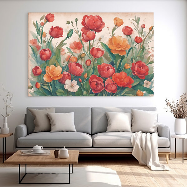A painting of flowers and leaves A painting of flowers and leaves