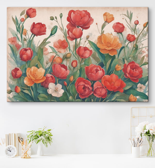 A painting of flowers and leaves A painting of flowers and leaves