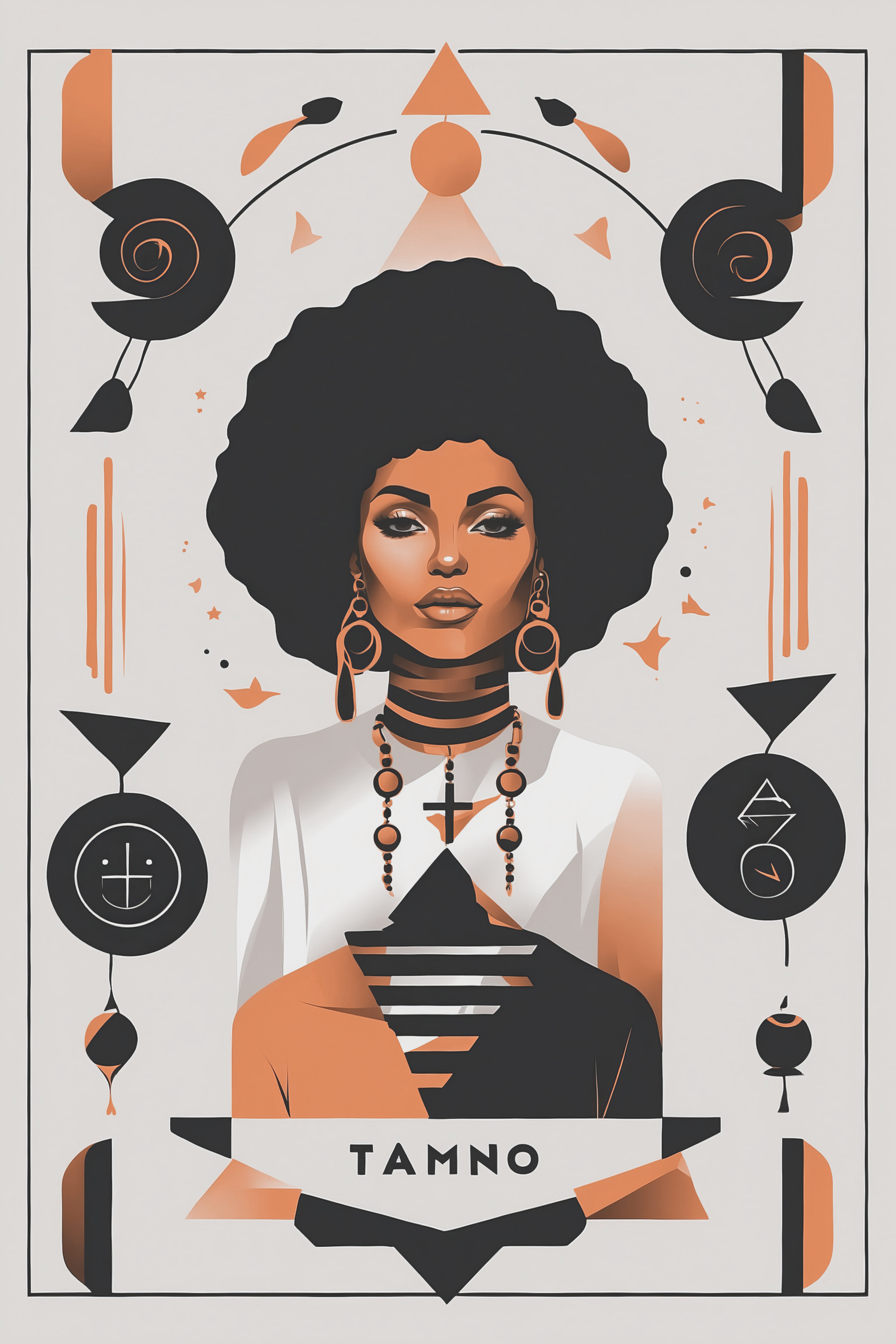A woman with big afro wearing a white shirt and earrings A woman with big afro wearing a white shirt and earrings
