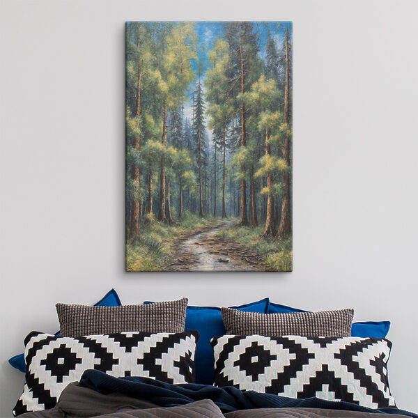 A painting of a forest of trees