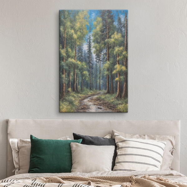A painting of a forest of trees