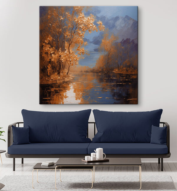 A painting of trees and water A painting of trees and water