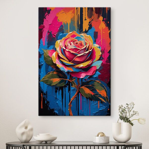 Quadri Quadri Un dipinto raffigurante una rosa dai colori vivaci (COD: s37806)