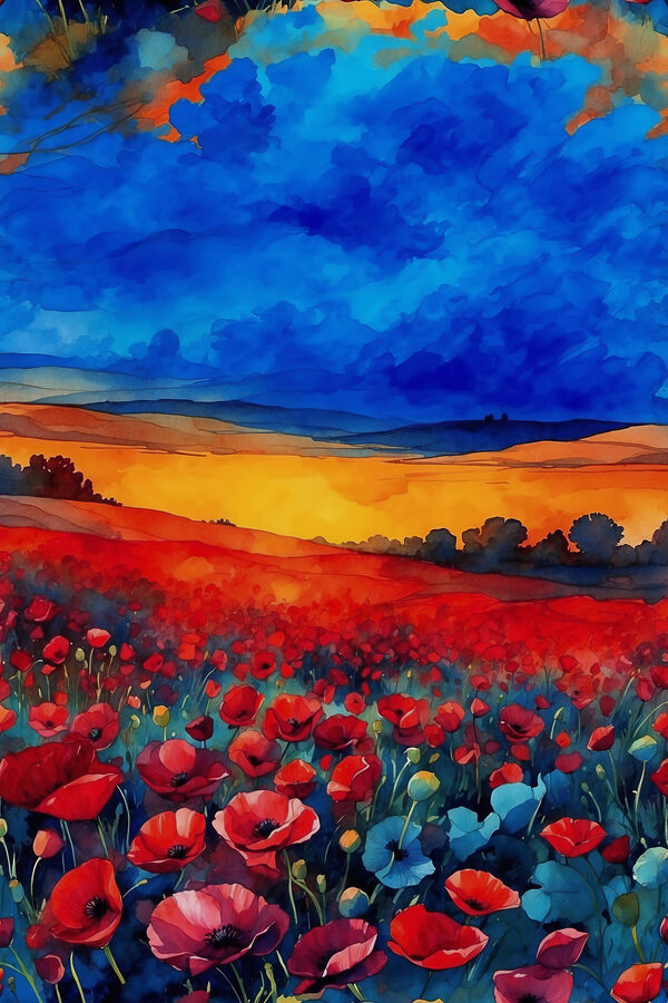 A painting of a field of flowers A painting of a field of flowers