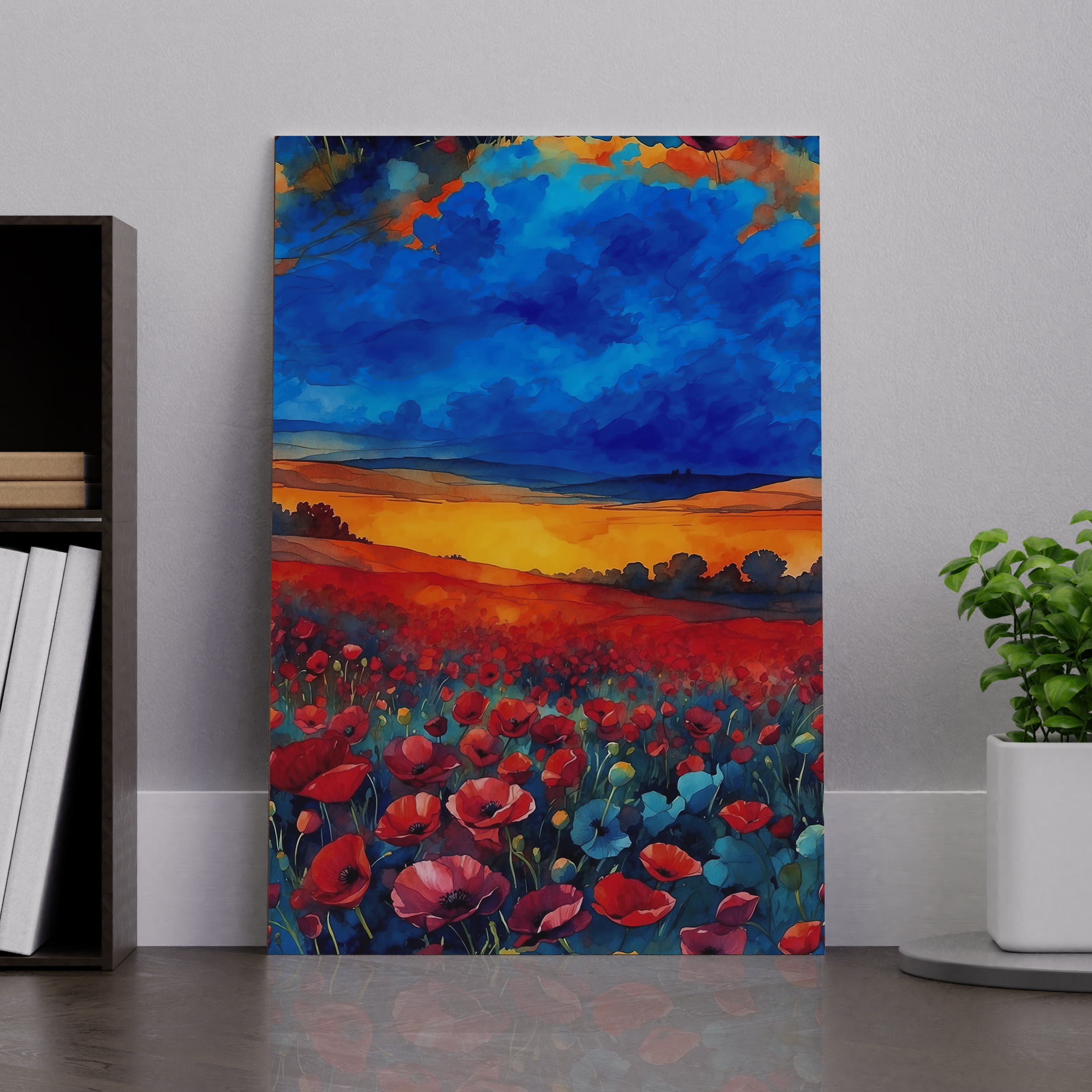 A painting of a field of flowers A painting of a field of flowers