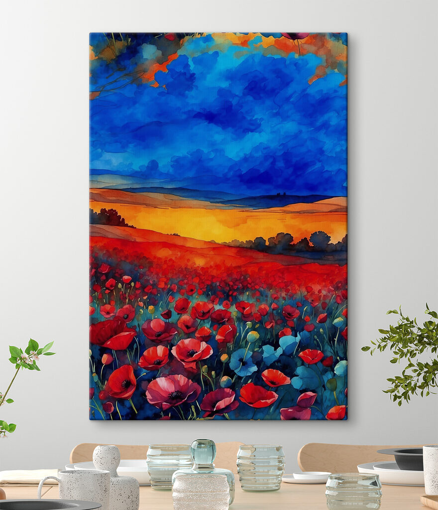 A painting of a field of flowers A painting of a field of flowers