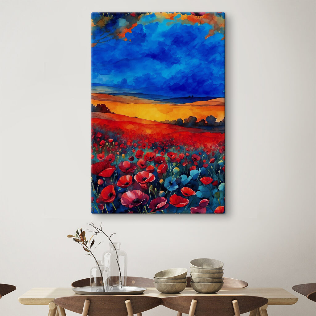 A painting of a field of flowers A painting of a field of flowers