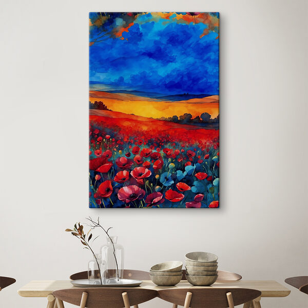 A painting of a field of flowers A painting of a field of flowers