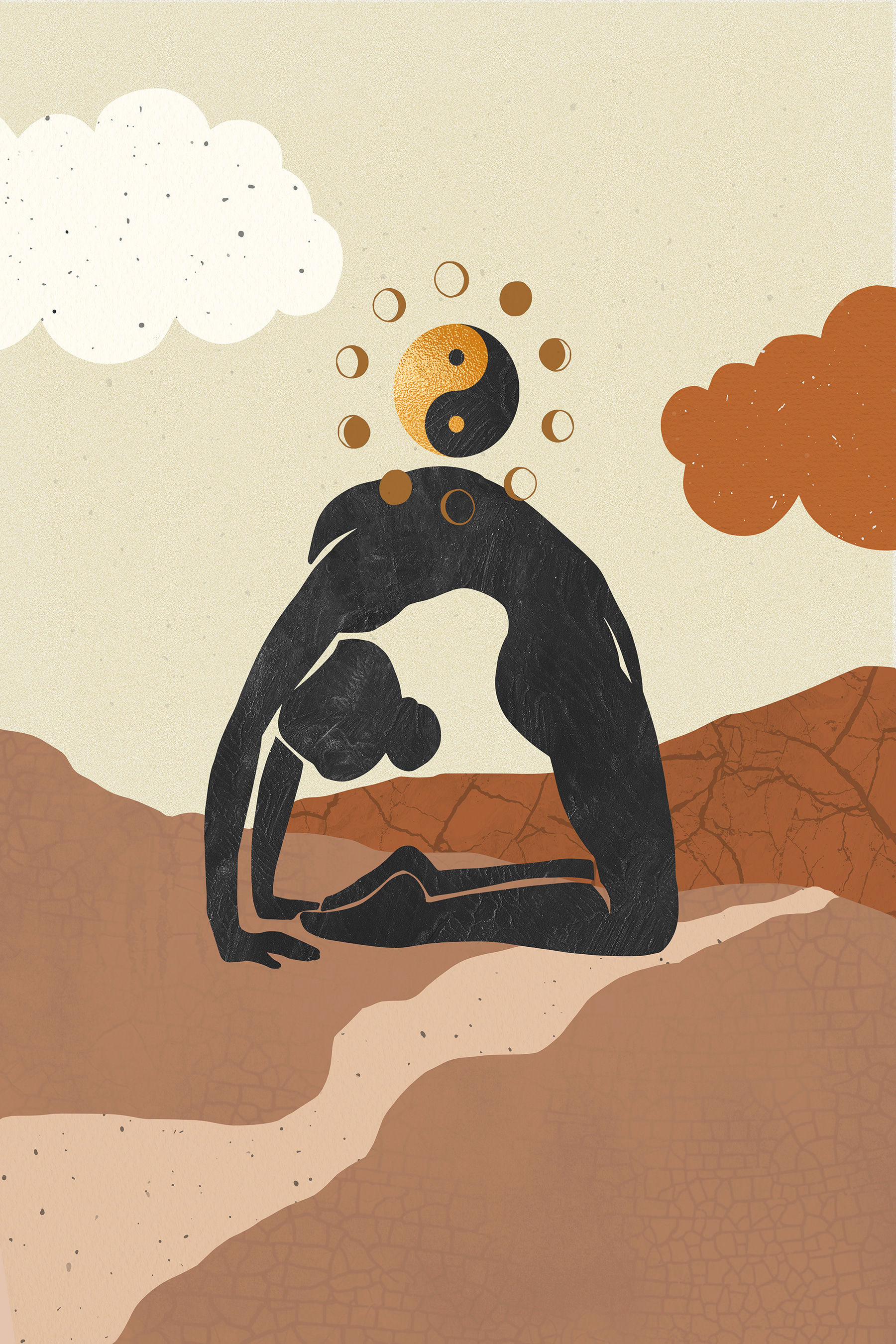 A drawing of a woman doing yoga