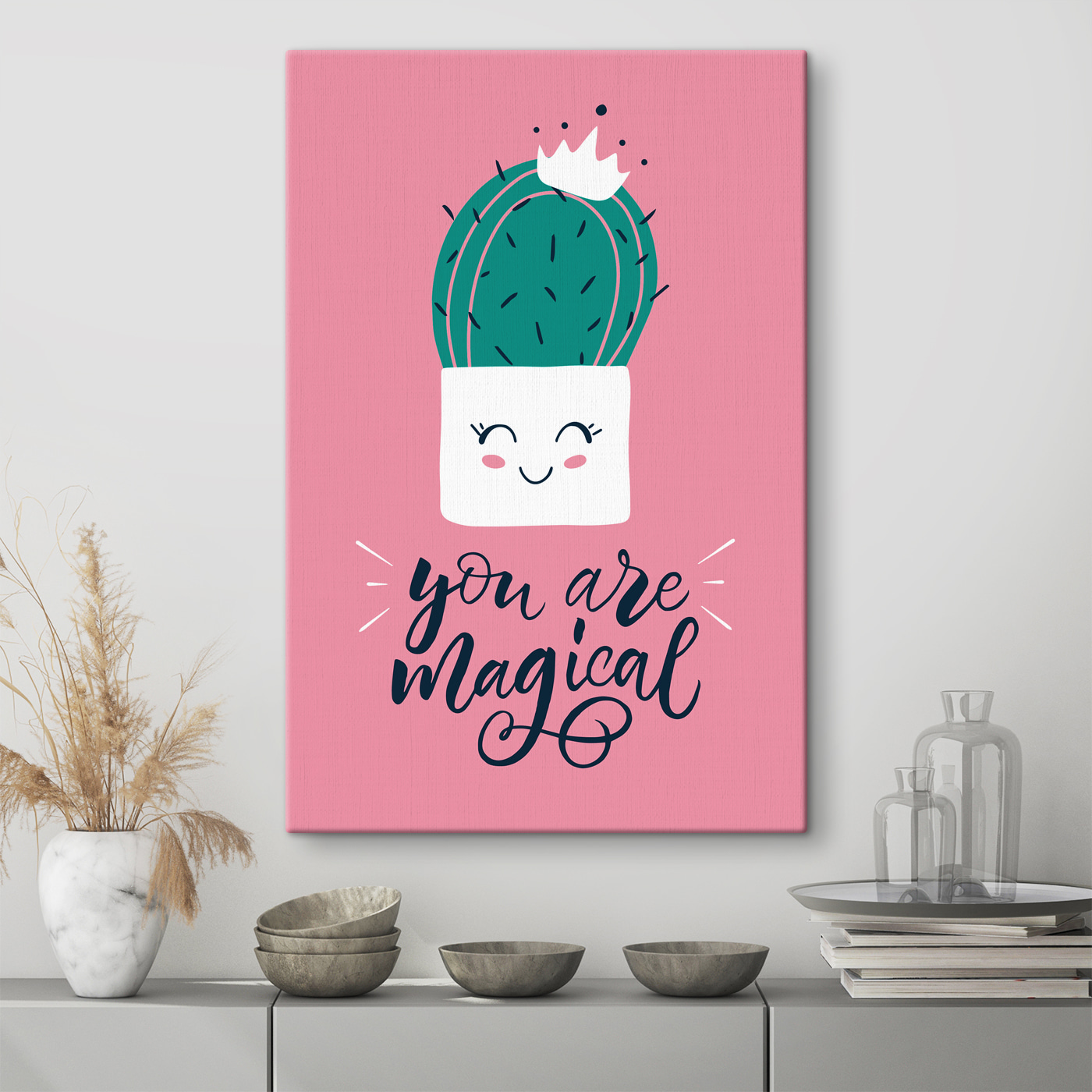 A cactus in a pot with a face and a quote A cactus in a pot with a face and a quote