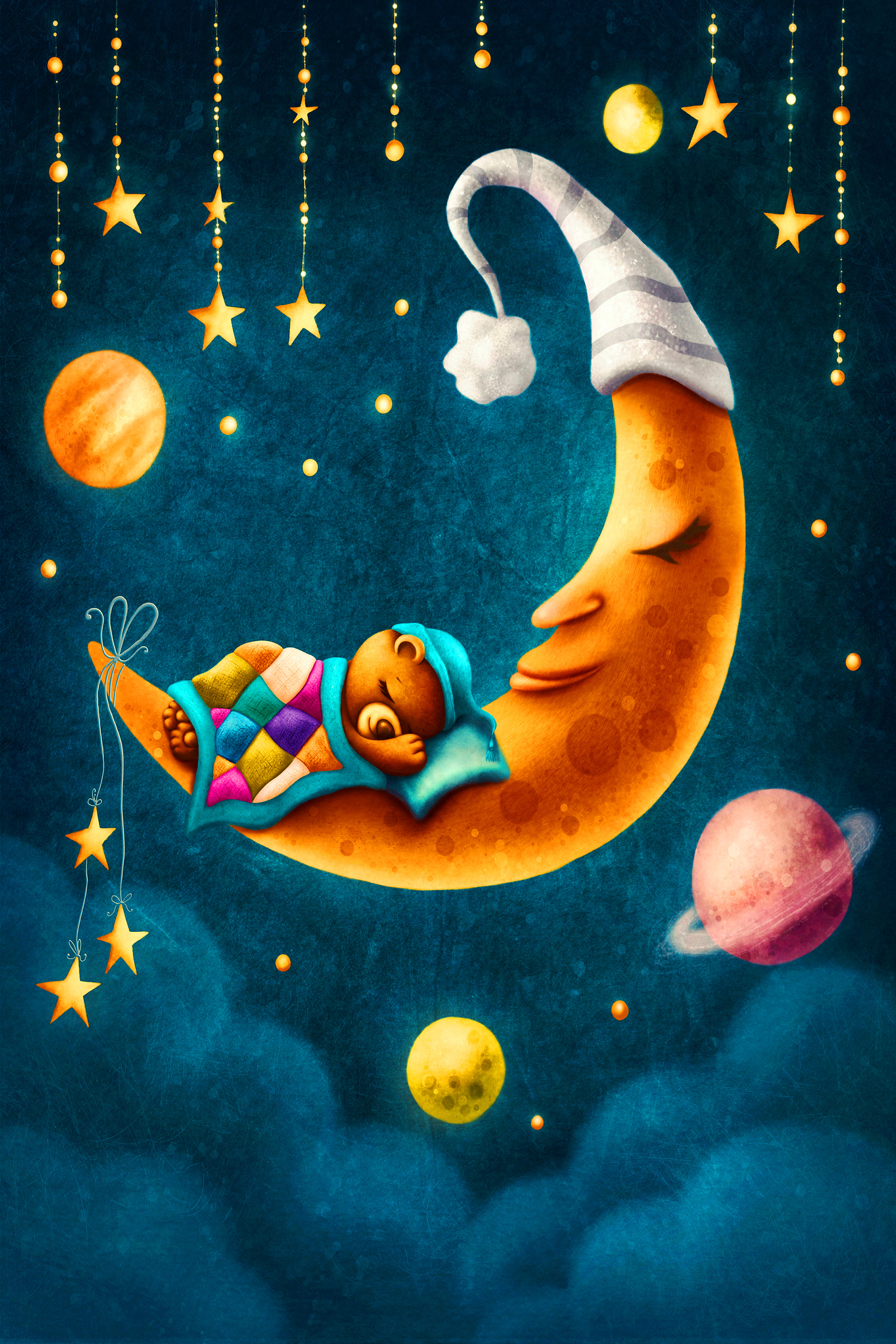 A cartoon of a bear sleeping on the moon A cartoon of a bear sleeping on the moon