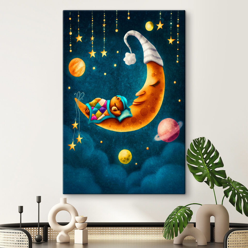 A cartoon of a bear sleeping on the moon A cartoon of a bear sleeping on the moon