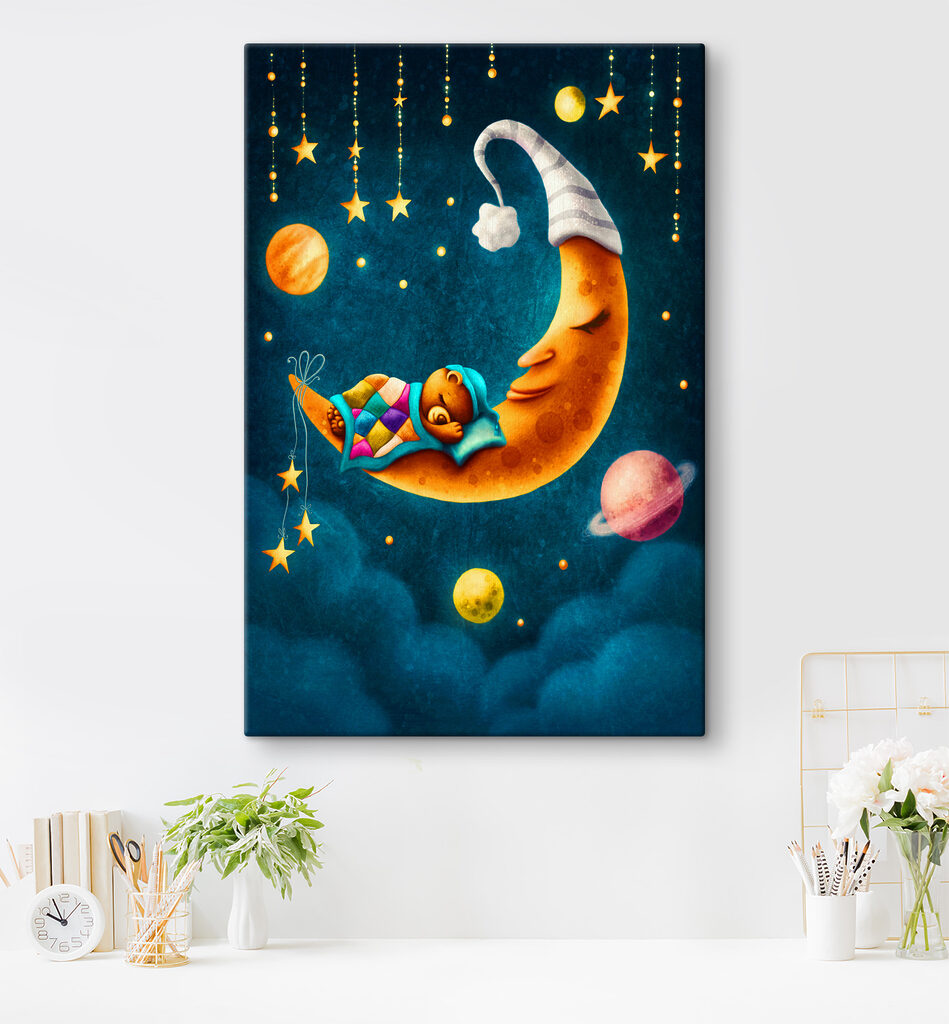 A cartoon of a bear sleeping on the moon A cartoon of a bear sleeping on the moon