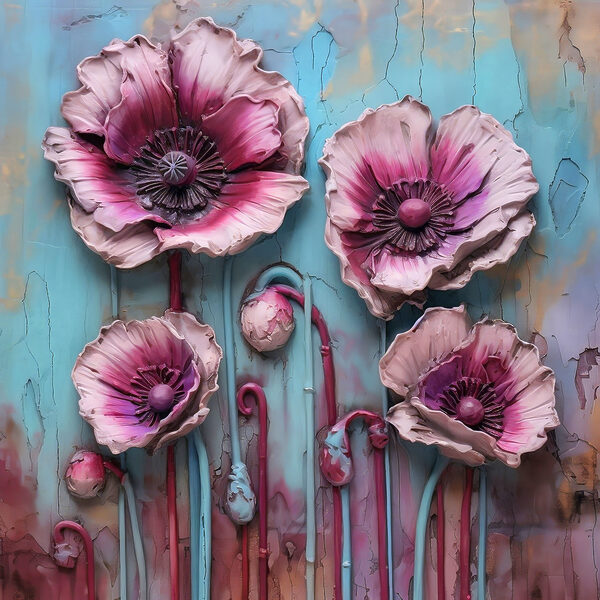 A group of pink and purple flowers