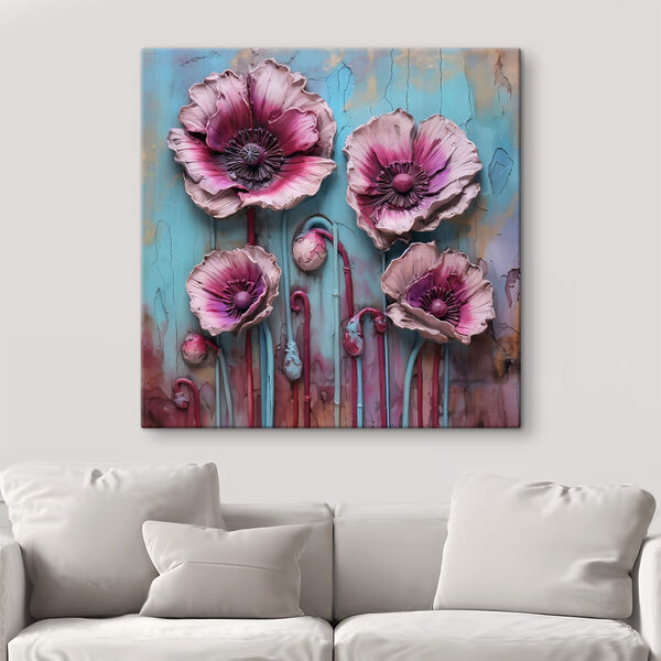 A group of pink and purple flowers