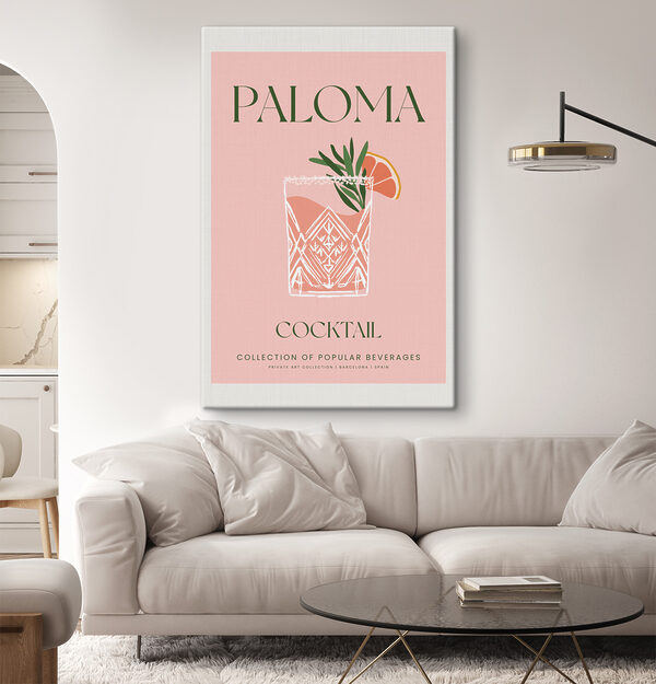 A pink sign with a drink and a slice of orange