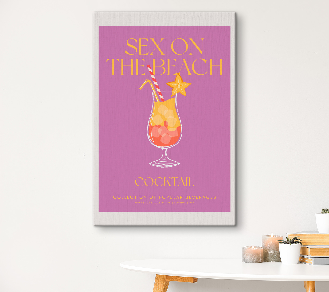 A poster with a drink in a glass