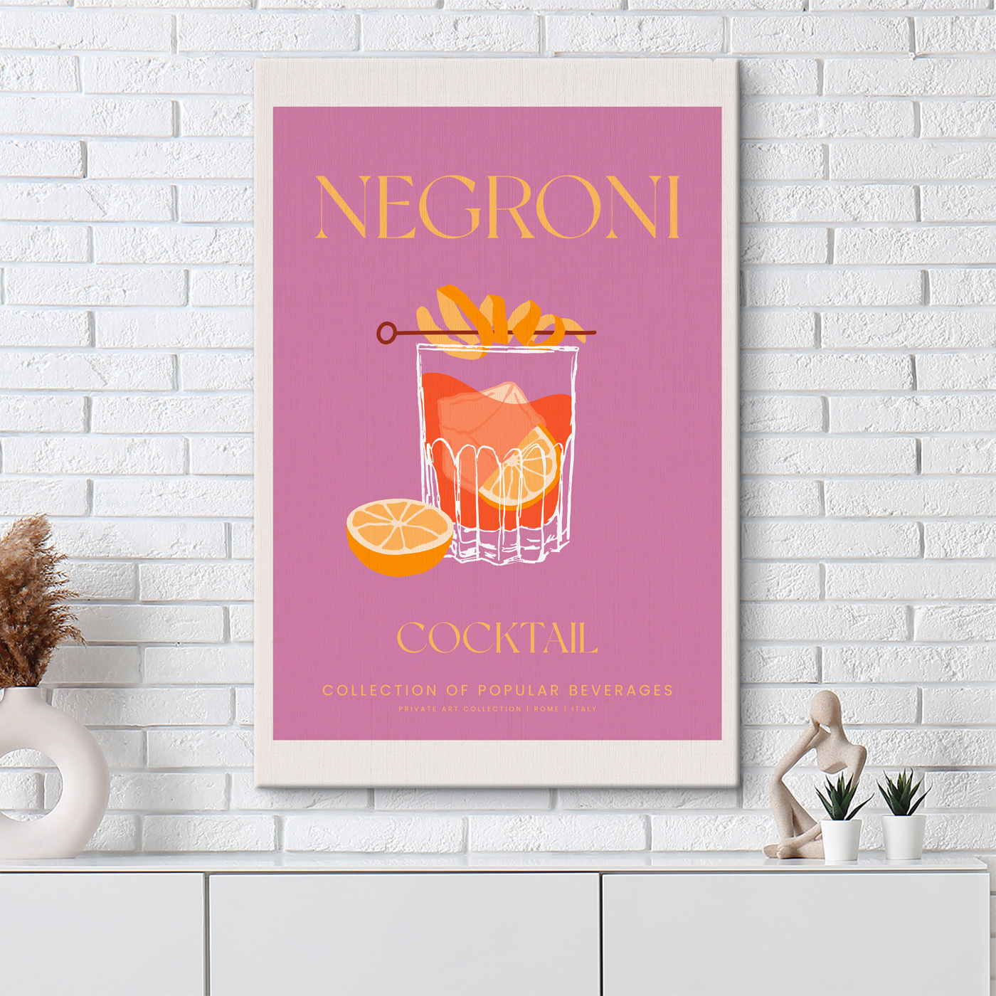 A poster of a drink with orange slices and a stick A poster of a drink with orange slices and a stick