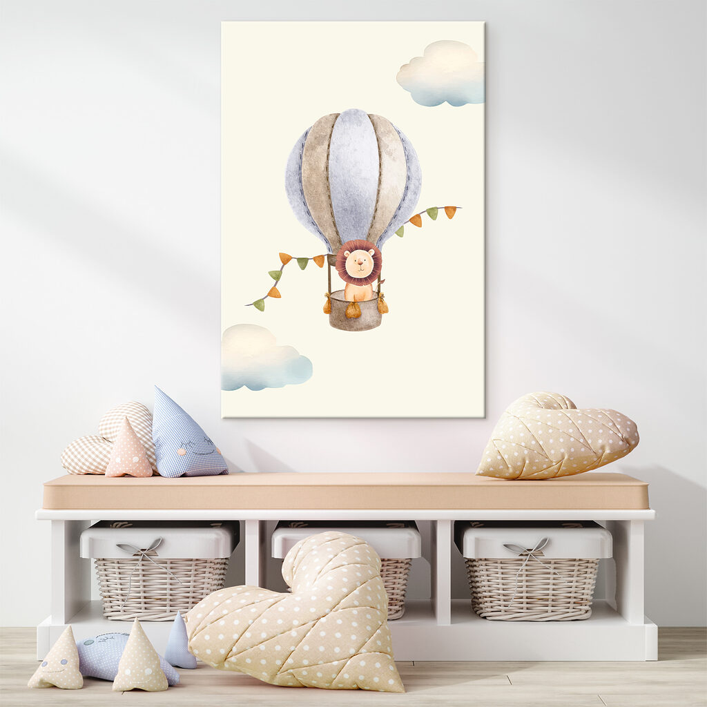 A lion in a hot air balloon A lion in a hot air balloon