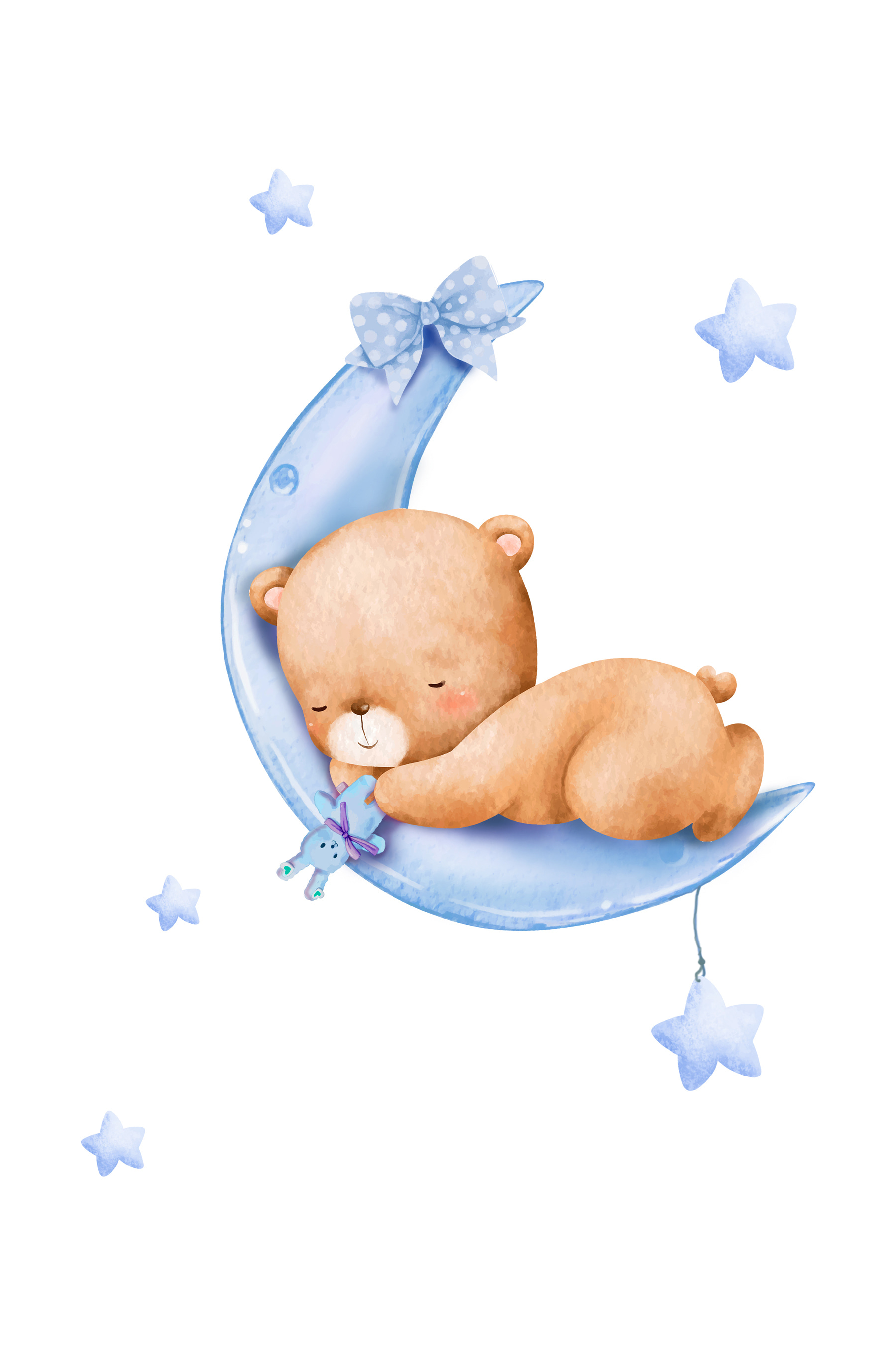 A teddy bear sleeping on the moon