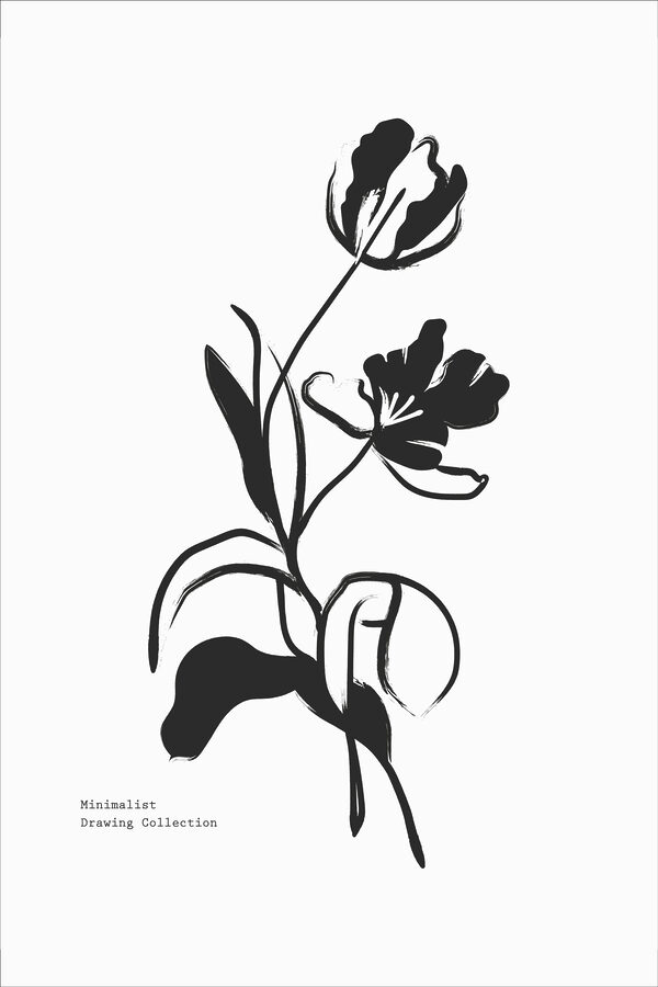 A black and white drawing of a flower