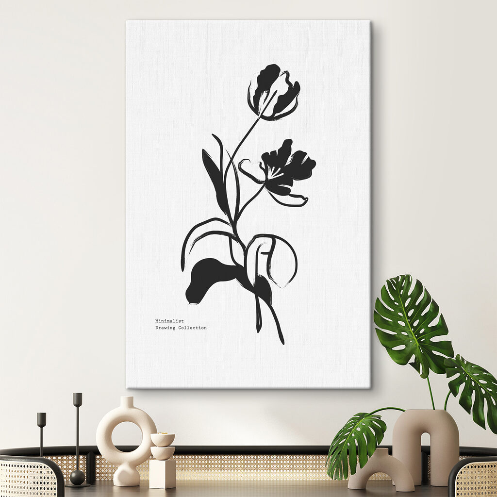 A black and white drawing of a flower