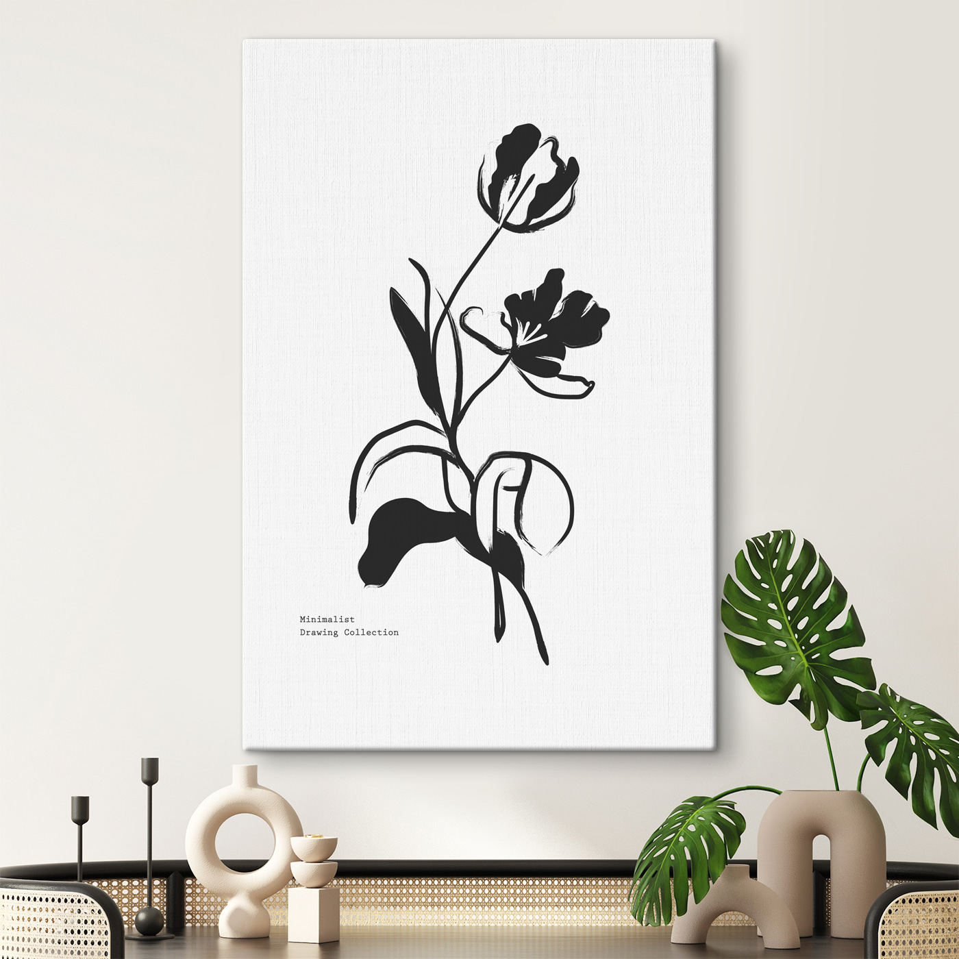 A black and white drawing of a flower