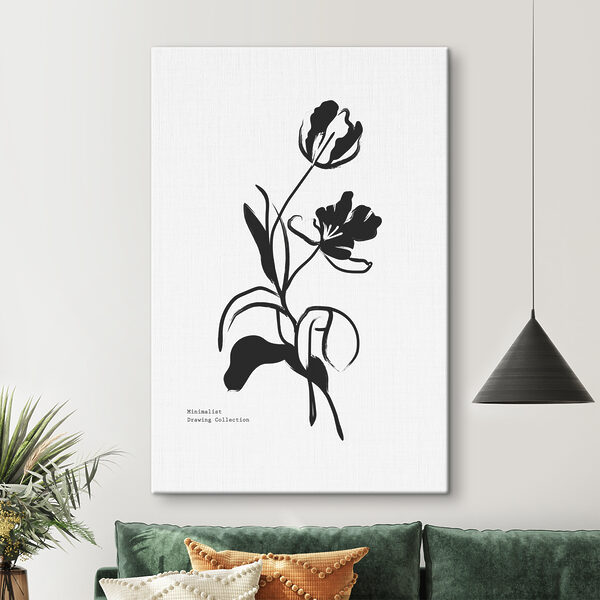 A black and white drawing of a flower
