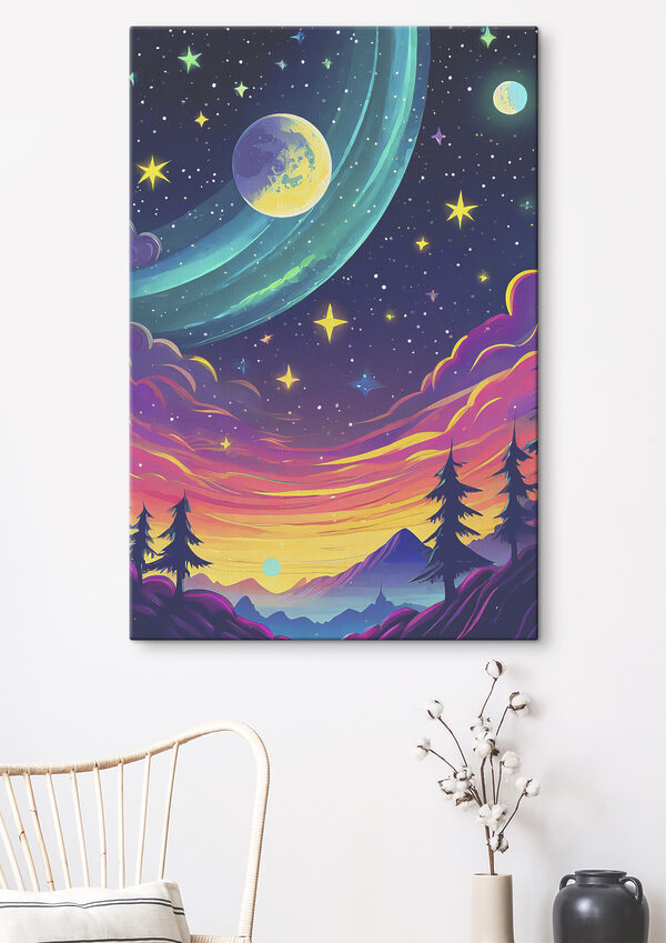 Quadri Un cielo dai colori vivaci con alberi e stelle (COD: s37995) Quadri Quadri Un cielo dai colori vivaci con alberi e stelle (COD: s37995)