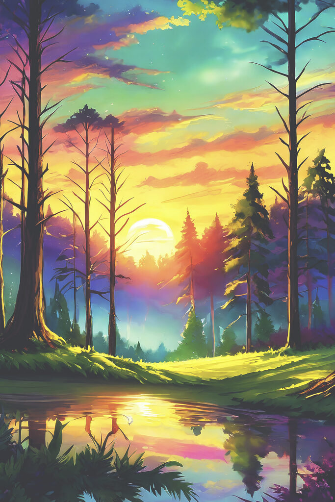 A sunset over a forest A sunset over a forest