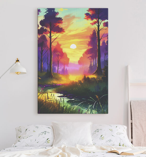 A sunset in a forest