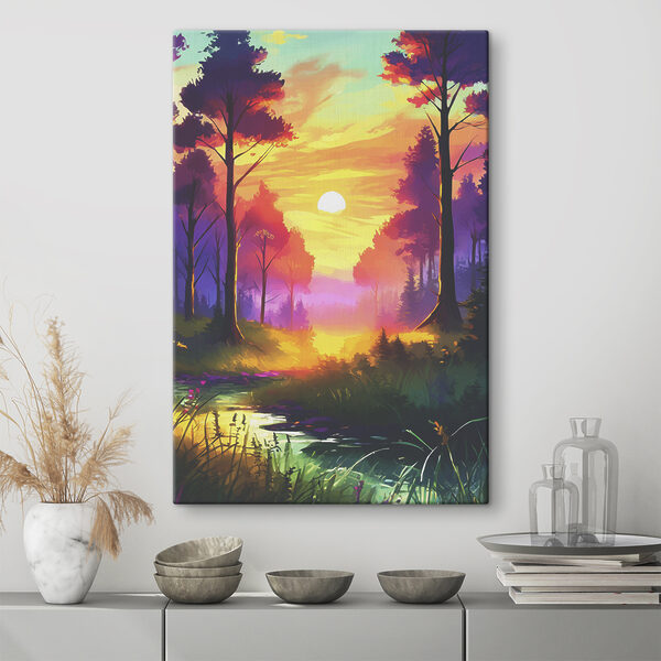 A sunset in a forest