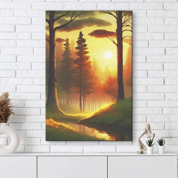 A sun shining through trees