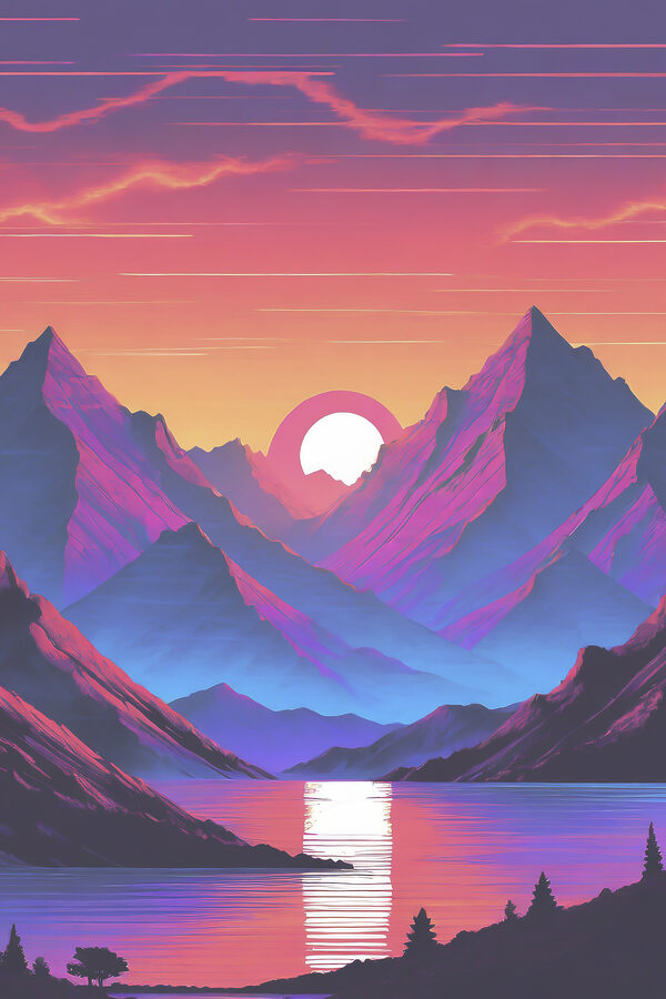 A mountain range with a sunset A mountain range with a sunset