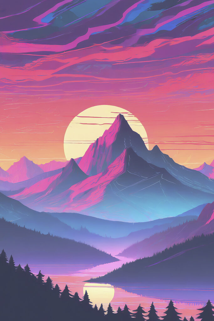 A landscape of mountains and trees A landscape of mountains and trees