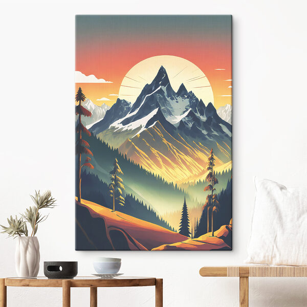 A mountain range with trees and a sunset A mountain range with trees and a sunset