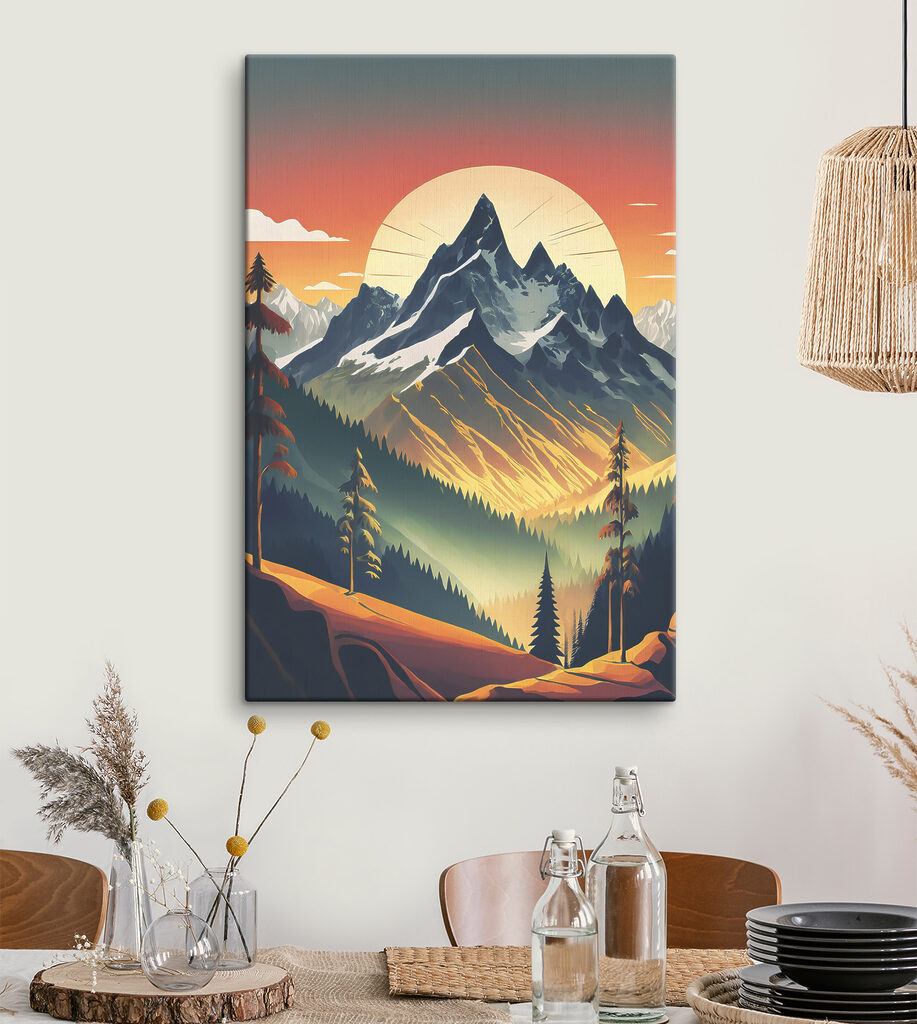 A mountain range with trees and a sunset A mountain range with trees and a sunset