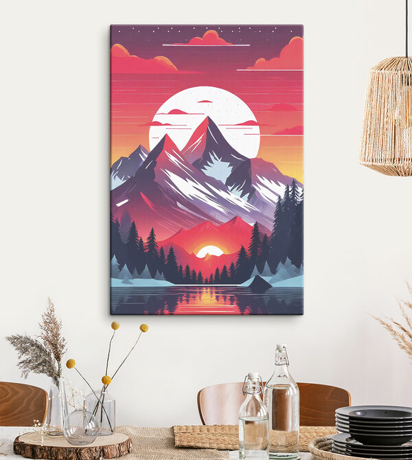 A mountain range with trees and a sunset A mountain range with trees and a sunset