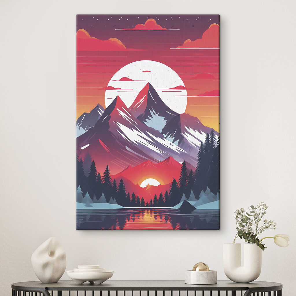 A mountain range with trees and a sunset A mountain range with trees and a sunset